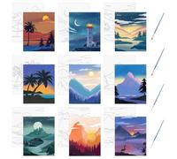 HICOHAND Pre Printed Canvases, 9 PCS Landscape No-Frame Pre Drawn Canvas Mountain Scenery Pre Printed Canvas Set for Adults Painting Party Home Wall Decor, 20x25cm