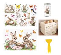 HICOHAND Rabbit Rub On Transfers, 2pcs Waterproof Rabbits and Butterflies UV DTF Wrap Stickers Decals for Furniture Crafts DIY Home Easter Door