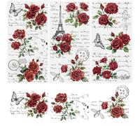 HICOHAND Retro Rub on Transfers, 3 Sheets Vintage Red Rose with Words Rub on Transfer Stickers Flowers with Letters Waterproof Decor Decals for DIY Scrapbooking Photo Albums Furniture