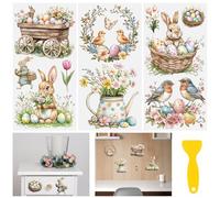 HICOHAND Rub on Transfer Stickers Easter, 3 Sheets Easter Bunny Basket Furniture Transfers Stickers Easter Eggs Rabbit Spring Flower Waterproof Decor Sticker Decals for Home Office Decoration