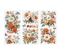 HICOHAND Rub on Transfers for Crafts, 3 Sheets Vintage Orange Flowers Furniture Transfer Stickers Waterproof UV DTF Decals for Furniture Nightstand Drawer Cabinet Home Decoration