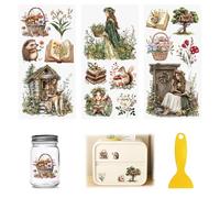 HICOHAND Rub On Transfers for Crafts, 3pcs The Village and Witch Theme Transfers UV DTF Stickers Waterproof Decals Furniture for Wood Scrapbook Door Window DIY Home Decor