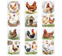 HICOHAND Rub on Transfers for Crafts, 6 Sheets Farmhouse Rooster Chickens Theme Furniture Transfers Sticker Decals UV DTF Waterproof Wall Art Decals for Furniture Wall Wood Glass, 5.91 * 11.81in