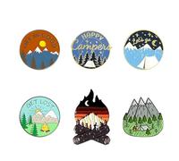 HICOHAND Scenery Enamel Brooch Set, 6PCS Outdoor Camp Enamel Brooch Pins Decoration Badge Set for Girls Boys Clothes Accessories Birthday Christmas Festival Gift