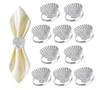 HICOHAND Silver Shell Napkin Holder Ring Set, 10PCS Metal Shell Shape Serviette Buckles Decor Dinner Napkin Rings for Family Dinner, Wedding, Gatherings, Party, Table Decorations