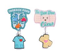 HICOHAND Skeleton & Band-aid Nurse Badge Reel, 2 PCS Funny Acrylic Badge Reel Holder Retractable with ID Name Tag Clip for Nurse Doctor Assistant Teacher Office Worker