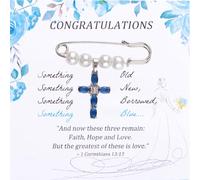 HICOHAND Something Blue Cross Pendant For Bride, 1Set Bridal Bouquet Charm with Card Hug from Heaven Keepsake for Bride Weeding Gifts Daughter Wedding Bridal Party Decors