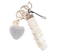 HICOHAND Stretchy Wristlet Keychain, Wrist Strap Keychain with Crystal Sparkling Heart Pendant White Elastic Wristlet Keyring with D Ring Gifts for Women Girls