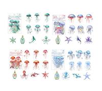 HICOHAND Transparent Stickers for Scrapbooking, 80 PCS PET Aesthetic Glitter Decorative Sticker Set Ocean Jellyfish Stickers for DIY Crafts Cup Notebook Card Making Laptop