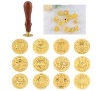 HICOHAND Wax Seal Stamp Heads Set, 12 PCS Constellations Theme Seal Stamp Replacement Brass Heads with Wooden Handle for Envelopes Sealing Gift Wrapping Invitation Cards