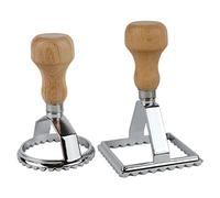 Hicook Ravioli Maker Cutter Stamps Set Round & Square Shape Ravioli Masker - Large Size Aluminum Press with Wooden Handle and Fluted Edge, Set of 2