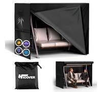 HICOVER 3 Seater Garden Swing Covers Waterproof Heavy Duty 600D Oxford Fabric Outdoor Swing Chair Cover Windproof Anti-UV Patio Garden Hammock Cover with Waterproof Zips