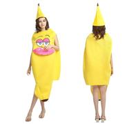 HICYOO Halloween Banana Costume Adult, One Size Big Lips Banana Onesie Fruit Costume for Women, Suitable for Halloween Cosplay Party Family Events