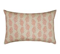 Hidcote XL Rectangular Linen-Blend Cushion Cover in Dusky Rose Pink. Vintage Floral Emblems Cover on a Linen Mix Cover. 23x15" Cushion Cover Only