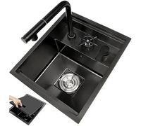 Hidden Black Kitchen Sink, for Kitchen Counter Breakfast Bar Small Restaurant Center Island Coffee Shop, with Cover Board and Lifting/folding Taps, Single Bowl Stainless Steel Sink ( Color : B , Size