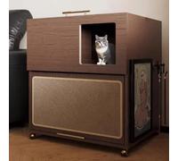 Hidden Cat Litter Box Enclosure Cabinet with Scratching Board Doors, Movable Side End Table for Discreet Pet Waste Management