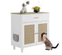 Hidden Cat Litter Box Furniture, Cat Litter Box Enclosure with Storage Drawer & Scratching Sisal Doors, Wooden Kitty Washroom Storage Cabinet for Kitten & Large Cat, 31.5" l x 15.75" w x 33" h