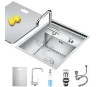 Hidden Concealed Kitchen Bar Sink with Folding Faucet, Hidden Stainless Steel Undermount Workstation Bar Single Bowl Sink for Small Kitchen Prep RV (Silver, 35x45x22CM)