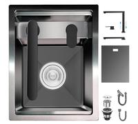 Hidden Concealed Kitchen Bar Sink with Folding Faucet, Hidden Stainless Steel Undermount Workstation Bar Sink for Small Prep RV (Black B, 30x45x22CM)