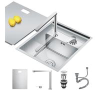 Hidden Concealed Kitchen Bar Sink with Folding Faucet, Hidden Stainless Steel Undermount Workstation Bar Single Bowl Sink for Small Kitchen Prep RV (Silver B, 30x45x22CM)