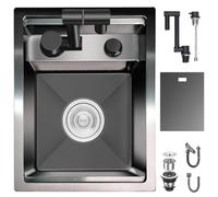Hidden Concealed Kitchen Bar Sink with Folding Faucet, Hidden Stainless Steel Undermount Workstation Bar Sink for Small Bar Prep RV (Black A, 30x45x22CM)