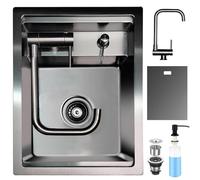 Hidden Concealed Kitchen Bar Sink with Folding Faucet, Hidden Stainless Steel Undermount Workstation Bar Sink for Small Prep RV (Black, 35x45x22CM)