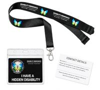 Hidden Disability Awareness Card & Black Butterfly Lanyard | Waterproof ID Card Holder | Medical Alert Card | Hidden Disability Lanyard with Breakaway Safety | Printed in UK | Quantum Leap