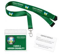 Hidden Disability Awareness Card & Green Butterfly Lanyard | Waterproof ID Card Holder | Medical Alert Card | Hidden Disability Lanyard with Breakaway Safety | Printed in UK | Quantum Leap