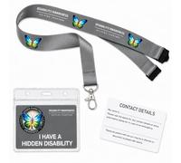 Hidden Disability Awareness Card & Grey Butterfly Lanyard | Waterproof ID Card Holder | Medical Alert Card | Hidden Disability Lanyard with Breakaway Safety | Printed in UK | Quantum Leap