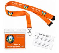 Hidden Disability Awareness Card & Orange Butterfly Lanyard | Waterproof ID Card Holder | Medical Alert Card | Hidden Disability Lanyard with Breakaway Safety | Printed in UK | Quantum Leap