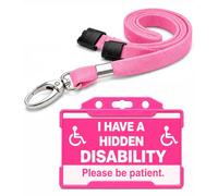 Hidden Disability Awareness Card with Pink Lanyard & Holder | I Have a Hidden Disability ID Badge | Waterproof PVC Medical Alert Card | Breakaway Safety Lanyard | Printed in UK | Quantum Leap