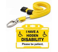 Hidden Disability Awareness Card with Yellow Lanyard & Holder | I Have a Hidden Disability ID Badge | Waterproof PVC Medical Alert Card | Breakaway Safety Lanyard | Printed in UK | Quantum Leap