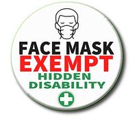HIDDEN DISABILITY FACE COVERING EXEMPT- PLEASE BE SUPPORTIVE- PUBLIC TRANSPORT & STORE ADVISORY BADGE 55mm No.3