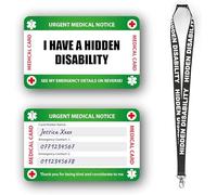 Hidden Disability Medical Alert Card with Writable Panel and Lanyard for Emergency Contact (with Black Lanyard)