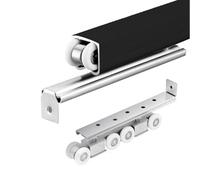 Hidden Folding Door Track with Soft Close Mechanism, Top Hung Sliding Doors Kit for Cabinet/Closet/Barn Door, Customizable Size Sliding Door Rail(Black,205cm/81inch)