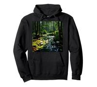 Hidden Forest Pond Water Lily Woodland Landscape Artwork Pullover Hoodie