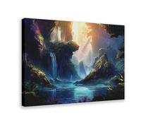 Hidden Forest Waterfall Poster Canvas Poster Wall Art Decor Print Picture Paintings for Living Room Bedroom Decoration 16x24inch(40x60cm)