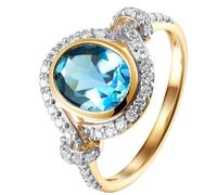 HIDDEN GEMS JEWELRY HGJ 925 Sterling Silver Oval London Blue Topaz White Cubic Zirconia Two Tone Statement Rings for Women Size 5-10, 9, Metal, Topaz
