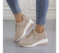 Hidden High Heeled Wedge Sneakers for Women Fashion Platform Lace Up Lightweight Shoes Ladies Best Choice Breathable Slip On Tennis Shoes for Casual and Daily Wear (Color : Beige, Size : 8 UK)