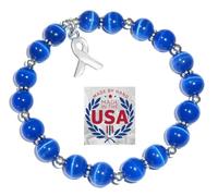 Hidden Hollow Beads Cancer Awareness Stretchy Bracelet, .925 Sterling Silver, Strong Stretch Cord Fits Most Wrists, Stretch, Glass and Silver