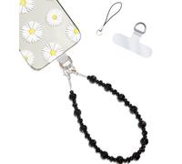 Hidden Hollow Beads Cell phone charm Wrist strap tether tab wristlet anti-drop hands free fits most cases and accessories (Black Crystal)