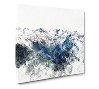 Hidden Lake in Whistler Canada Watercolour Canvas Print | Gallery Wrapped 30mm Frame Wall Art | 14x14 inches | Ready to Hang | Modern Landscape Picture | Living Room Bedroom Lounge Office