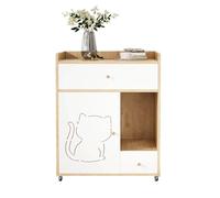 Hidden Litter Box Furniture with Storage Drawer, Side Table, Top storage shelf, cat litter trapping system, Thickened solid wood panel, Silent wheels, Ventilation design(A-1)