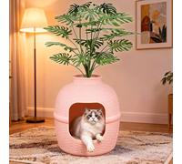 Hidden Litter Box with Faux Plant, Large Cat Litter Box with Rattan Pattern, Heavy Duty PP Material Litter Box Enclosure Furniture for Home Decor, Pink
