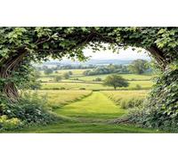 Hidden Meadow Garden Mural Curtain Countryside Wall Art, Outdoor Fence Panel, Decorative Tapestry, Rural Home Decor, Landscape Pathway Design, Nature Backdrop, Scenic Garden Wall Hanging