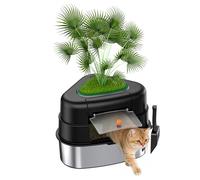 Hidden Plant Cat Litter Box Enclosure with Artificial Plant, Decorative Planter, Vented Carbon Filter for Odor Control, Easy-to-Clean Stainless Steel Corner Enclosure for Living Room/Bedroom, Black