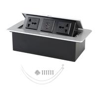 Hidden Pop-Up Desktop Socket, 250V 3 Hole Dual 2.1A USB Power Pop Up Desktop Socket Aluminum Alloy Pop Up Floor Outlet Covers Box, Recessed Power Socket for Home Office,Silver