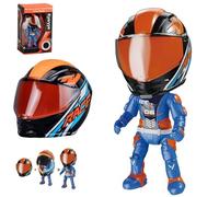 Hidden Racer Inside, Mini Moto Helmet Transforming Ornaments with Hidden Racers Inside, Foldable Motorcycle Helmet and Car Dashboard Decor, Detailed Action Figurine for Office Display (Blue)