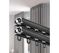 Hidden Recessed Double Curtain Track Ceiling Mount - 0.5" Ultra-Thin Aluminum Alloy Curtain Rod Rails System with Silent Pulleys for Bedroom Room Divider Hospital Hotel(Black,1.2m(3.9ft))