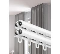 Hidden Recessed Double Curtain Track Ceiling Mount - 0.5" Ultra-Thin Aluminum Alloy Curtain Rod Rails System with Silent Pulleys for Bedroom Room Divider Hospital Hotel(White,1.7m(5.6ft))